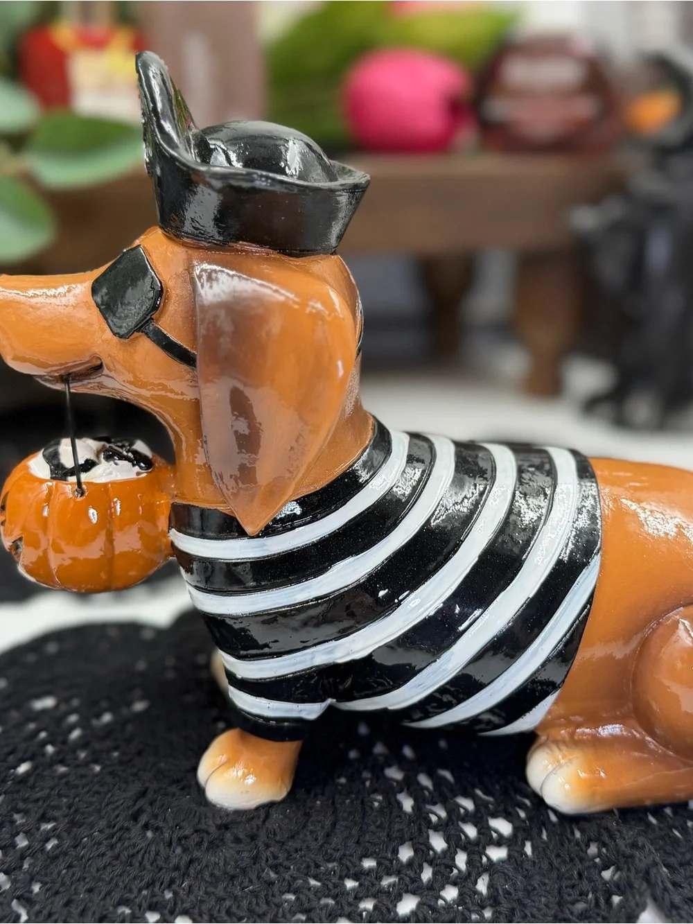 halloween dachshund dog pirate costume candy bucket figurine decor new